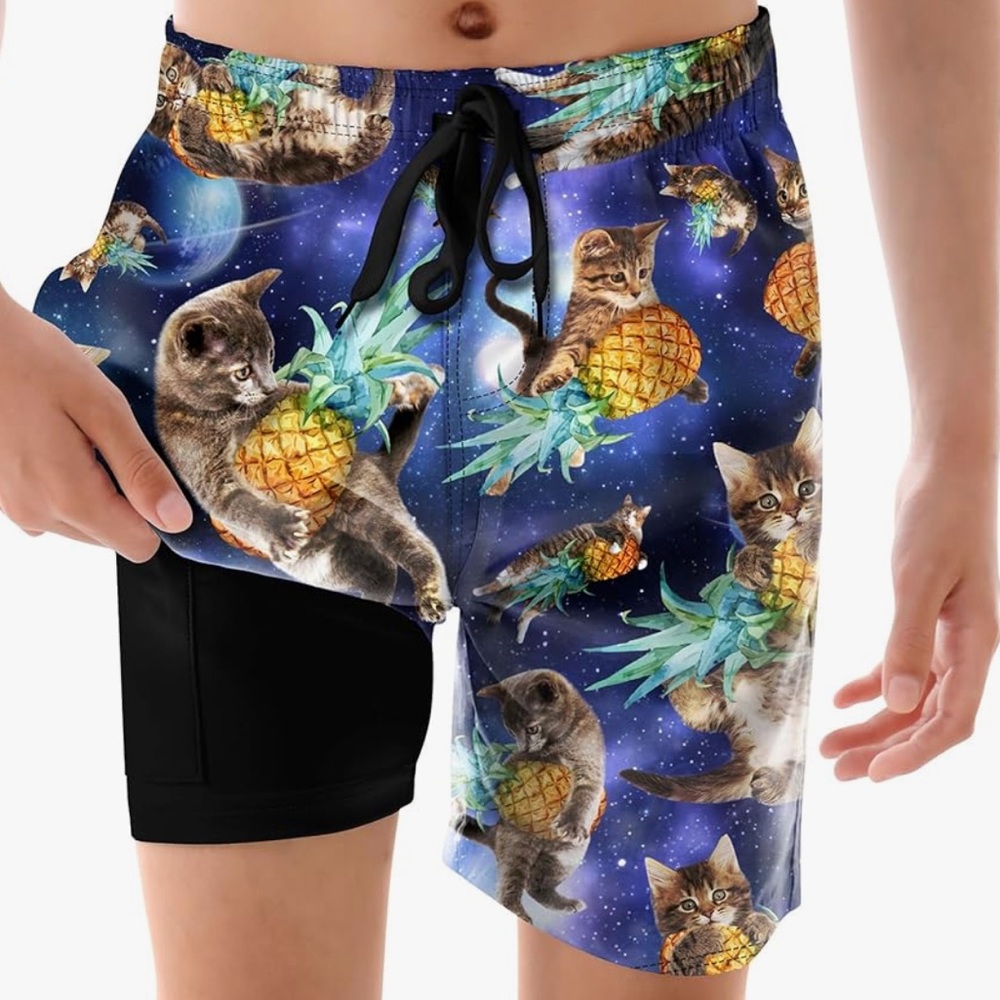 NWT Boys Swim Trunks with Compression Boxer Brief Liner Boys Bathing Suit 18 cat